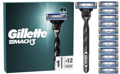 Gillette Mach3 Standard Rasierer für Männer — Inkl, 1 Gillette Nassrasierer, 12 Ersatzklingen mit Gleitstreifen für ein Sanftes Gleiten und NEUER Klingenbeschichtung, für Weniger Hautirritation