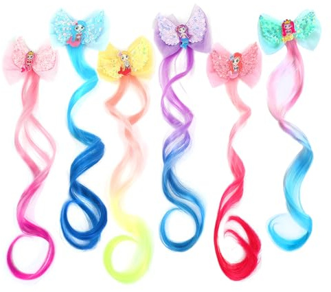 6-Colors Hair Bows Clips Hair Accessories For Girls Bows For Girls Braided Curly Gradient Color Wig