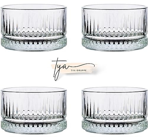 TYA I 4-teiliges Schalen-Set Kristall Dessertschalen PREMIUM Glas 235cc BLEI FREI Eisbecher Glas Glasschalen Deko Dessertbecher für Obst Vorspeise Pudding