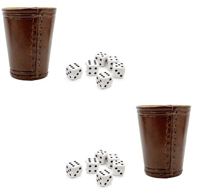 Würfelbecher inkl. 6 Würfel in 2er Set - Klassischer Handgearbeiteter Lederbecher 9cm - Würfelbecher Leder mit 6 Würfeln (Braun, 2)