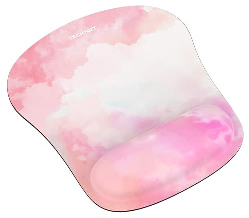 TECKNET Mouse Mat with Memory Foam Rest -Non-Slip Rubber Base- Special-Textured Water-Resistant Surface-Pinkish White