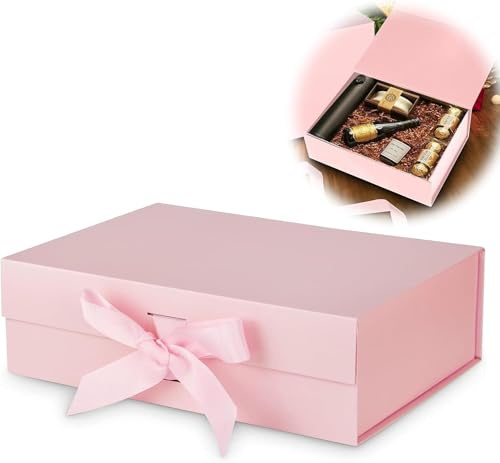 Geschenkbox mit Schleife, Magnetische Geschenkkarton mit Deckel, für Geburtstag, Weihnachten, Wiederverwendbare Geschenk Verpackungsbox, Valentinstag (Rosa)