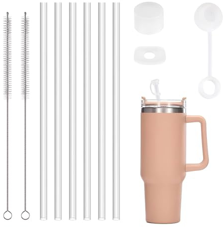 6 Stück Ersatz Strohhalm für Stanley Cup 40/30oz, 11er-Set Stanley Zubehör mit 30cm Klar Strohhalme, 2 Reinigungsbürsten und 3 Silikon Auslaufsicher Zubehör, Trinkhalme Straw Wiederverwendbar