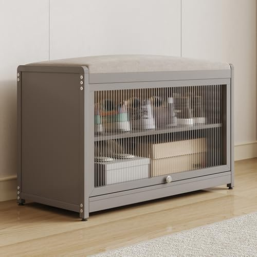 BAKAJI Scarpiera con Seduta e 2 Scomparti Interni Salvaspazio, Mobile Panca Porta Scarpe con Anta Trasparente e Base Antiscivolo per Ingresso, Camera da Letto, Ingresso 70 x 32 x 45 cm (Grigio)