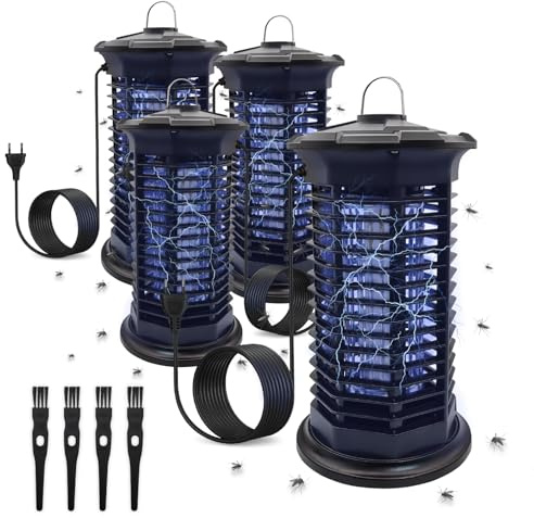 LED ATOMANT Pack 4X Lampara Antimosquitos Electrica 11W, 1000V Alta Tension, UVA, Cobertura 35m², Rejilla Segura, Interruptor, Colgable, Bandeja Limpieza y Pincel, Mata Mosquitos Interior/Exterior