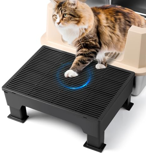 Bartuke Rampa rialzata, scala e gradini per stazione di lettiera per gatti con base, funzione filtro, antiscivolo pedale per animali toilette gattini & gatti anziani, facile da pulire (Nero)