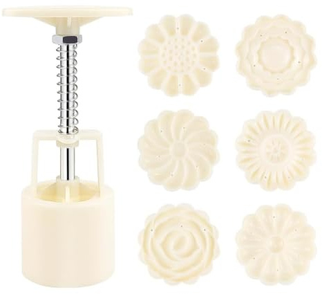 Moon Cake Mould, Mooncake Mould Press with 6 Flowers Stamps