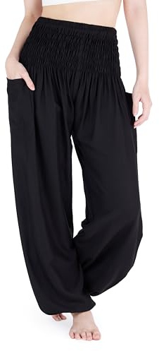 Lannaclothesdesign Boho Harem Pants Women (XL, Solid Black)