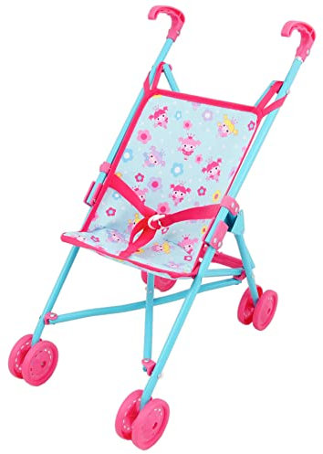 DOLLSWORLD from Peterkin | Pink & Blue Doll's Stroller | Foldable stroller with easy-grip handles, suitable for dolls up to 56cm | Dolls & Accessories | Ages 3+