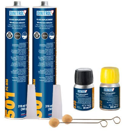 2 x DINITROL 501 FAST CURE WINDSCREEN FITTING KIT BONDING ADHESIVE GLUE SEALANT