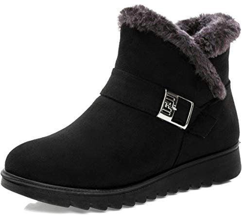 Vunavueya Damen Winterstiefel Warm gefütterte Winterschuhe Schneestiefel Winter Schlupfstiefel Kurzschaft Stiefel Boots Schuhe Schwarz Gefüttert 40.5 EU/260CN