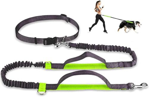 Pecco Handfreie Hundeleine Joggingleine mit Bauchgurt Verstellbare Freihandleine mit Sport Laufgürtel Jogging Hundeleine für große und mittelgroße Hunde.