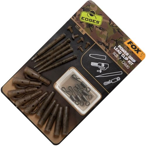 Fox Edges Camo Power Grip Lead Clip kit Gr. 7-5 Leadclips für Karpfenbleie, Safetyclips für Karpfenmontagen, Einhänger & Tail Rubber