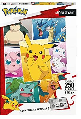 Puzle Infantil Nathan, 250 Piezas, Tipos de Pokémon, niñas o niños a Partir de 8 años, Rompecabezas, cartón Grueso y Duradero, Animado, 86882