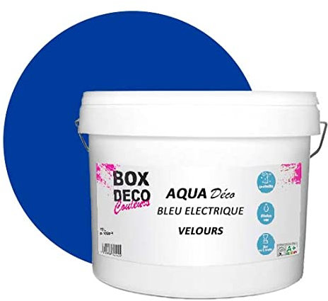 BOX DECO COULEURS Peinture murale acrylique aspect velours Aqua Déco - 10L, Bleu Electrique