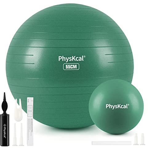 PhysKcal 55cm Green Dicker Gymnastikball und 23 cm Pilatesball Set, Anti Burst Gymnastikball, Anti-Rutsch-Sitzball, Balanceball, Yogaball für Zuhause, Fitnessstudio und Büro