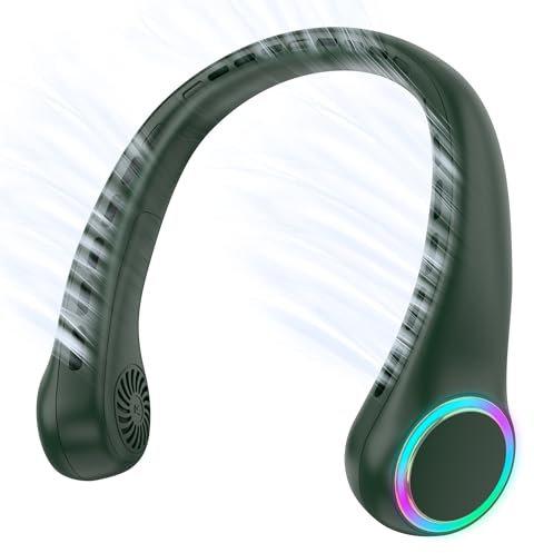 ITSHINY Ventilateur de cou sans pales - Portable - 4000 mAh - Rechargeable avec lumière LED à 3 vitesses - Pour femme et homme - Pour la maison, le bureau, les voyages