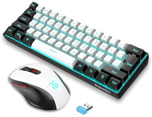 Snpurdiri 60% Porcentaje Teclado Ratón Set Inalámbrico Gaming Combo, Incluye 2.4G Small Mini 60% Merchanical Feel Teclado, Diseño Ergonómico Ratón Vertical Feel (Blackwhite)