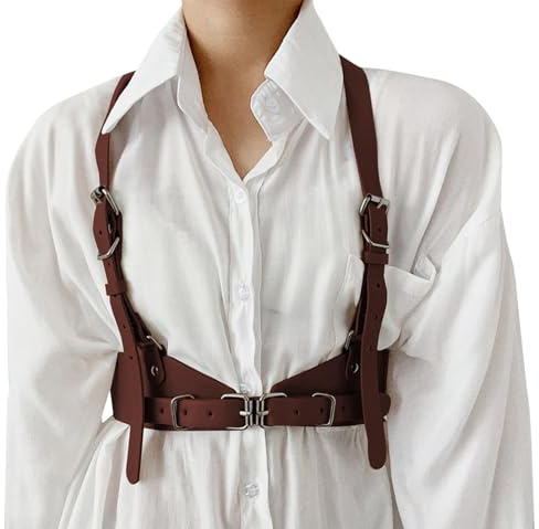 SEAUR Harness dam läder dambälte punk midjebälte PU-läder gotisk väst bälte justerbart kroppskedja bälte för karneval halloween, BRUN, 78-102cm