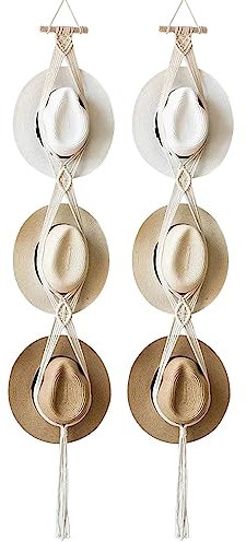 2 Stück Makramee Hut Aufhänger, Baumwollseil Hutständer Cap Halter Tür Hut Racks für Breiter Krempe Hut Schals Handtaschen Handtücher