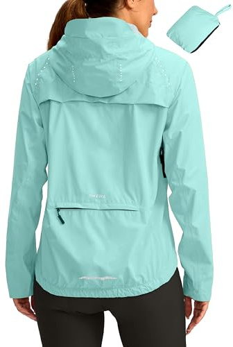 Bikewa Women's Cycling Rain Jackets Waterproof Windbreaker Lightweight Running Windproof Reflective Jacket Packable Hooded(Light Green,L)
