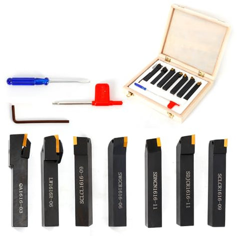 Lot de 7 burins de tournage CNC 16 mm Accessoires pour tournages et tours pour tour CNC Mallette