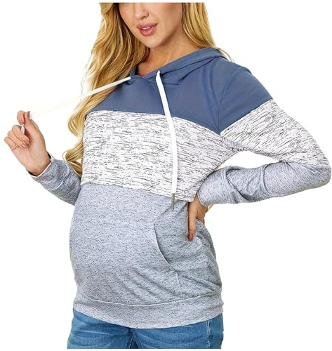 Premamá Tops Sudadera con Capucha de Lactancia Materna de Manga Larga para Mujer cómodo Patchwork Moda Jersey Camiseta Ropa Premamá de Enfermería Primavera Verano Regalo Durante el Embarazo