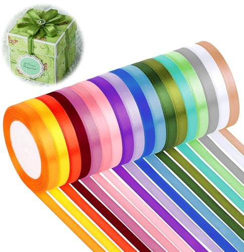 Geschenkband 18 Farben, 10mm x 22m Satinband, Schleifenband,Verpackungsband Stoffband, Geschenkband Bänder zum Basteln, Geschenkbänder für Geschenk Verpackung Hochzeitsdekoration