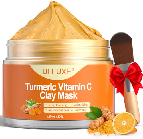 ulluxe Turmeric Vitamin C Clay Mask for Dark Spots, Dull Skin, Moisturizing, Skincare Facial Mask for Blackheads and Pores Cleansing, Improve Uneven Skin Tone, Face Skincare Gift, 5.29 oz