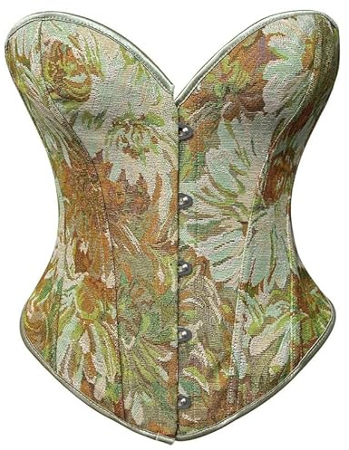 Alivila.Y Fashion Womens Sexy Vintage Denim Corset Short Torso Daisy Floral Print Bustier Corsets A998-Green-XL