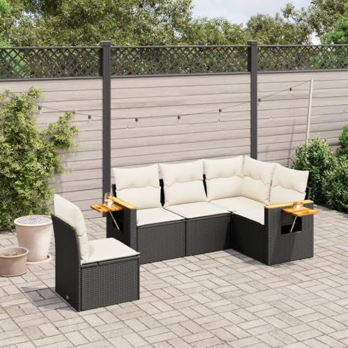 Gecheer 5 delar Set för trädgårdsmöbler, balkong lounge-set, terrasssoffa rotting, loungemöbler polyrotting, trädgårdsmöbler väderbeständig, rotting loungeset, kuddar