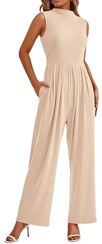 Haibang Combinaison Jumpsuit femme élégante col rond monobloc et barboteuses d'été combinaison complète sans manches barboteuses longue à jambe large cérémonie cocktail overall casual Playsuit mode