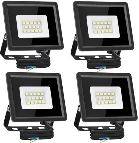 Aigostar Faretto LED da Esterno 10W 750LM, Impermeabile IP65, 14 LED 6500K Bianca Fredda, per Giardino, Cortile, Garage, Pareti, 4 Pezzi