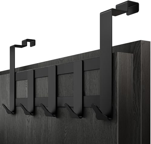 Menz Premium Türgarderobe - Schwarze Türhakenleiste Innenseite, belastbare Türhaken zum Einhängen Tür-Rückseite - Hochwertige Türgarderobe mit 5 Haken zum Einhängen