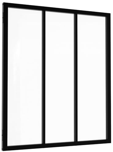 IDMarket - Verrière Atelier 3 vitrages L. 93 x H.108 cm en métal Noir et Verre trempé