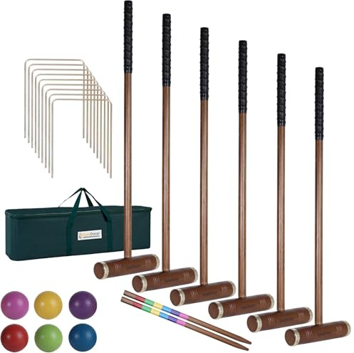 SpexDarxs 35 Six Player Croquet Game, Croquette Set with Premium Wooden Mallets/Colored Balls/Wickets/Stakes/Carrying Bag, Classic Outdoor Backyard Lawn Games for Teens Adults Family