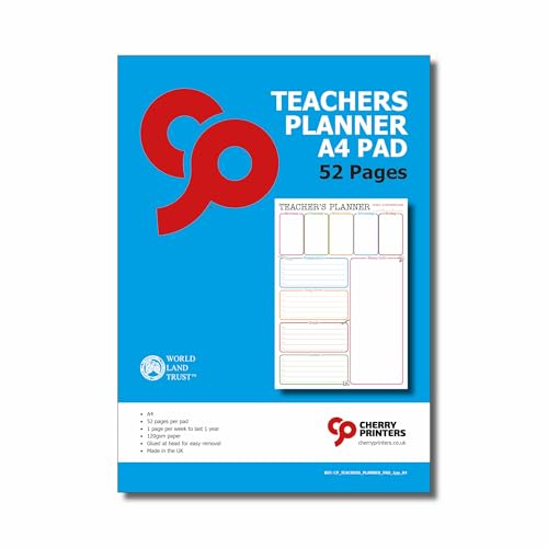 Cherry | Teachers Planner Pad | A4 | 1pp | Perfect for teachers or home school | Glued at head | 100gsm
