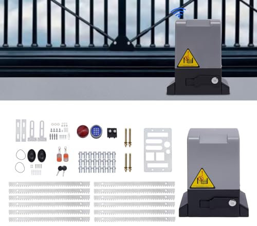 LENDISIY Set di propulsione per cancello scorrevole, attuatore per porta del garage da 370 W, sensore a infrarossi, con 2 telecomandi, azionamento automatico per cancello scorrevole fino a 800 kg