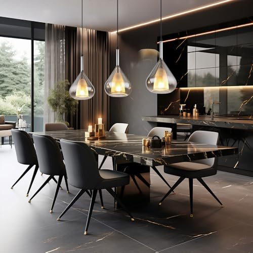 Hängelampe 3 flammig Metall Deckenlampe Glas Pendelleuchte rauchfarben Hängeleuchte, Metall schwarz, 3x E27, LxBxH 90x20x140 cm