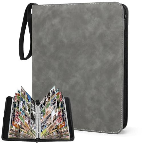 Samlarkortalbum, 540 kortalbum med dragkedja, 9 sidor vattentätt korthäfte, bärbar för MTG, sportkort, TCG, Yugioh, fotbollskort, spelkort, grå
