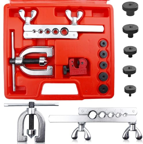 Leikurvo Kit de serrage pour conduites de frein avec outil d'expansion, outil d'expansion avec coupe-tube 3/16|1/4|5/16|3/8|1/2, outil de tuyau de frein double et simple pour atelier automobile