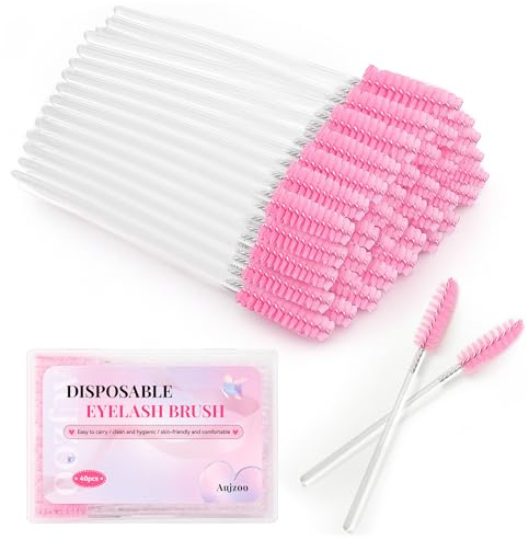 Aujzoo Lot de 40 pinceaux à cils, pinceaux à sourcils, pinceaux à sourcils, brosse à huile de ricin, outils de maquillage cosmétiques
