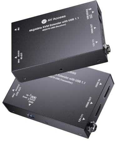 AV Access 4K HDMI & USB KVM Extender Over Cat6/6A/7 Upto 230ft, HDR10, HDCP 2.3, USB 1.1, Bi-Directional PoC, EDID Switch, Ultra-Slim Transmitter/Receiver for Retail & Control Systems (4KEX70-USB)