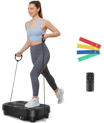 Dripex Piattaforma Vibrante per Casa, Pedana Vibrante con 1–99 Livelli di Intensità e 4 Fasce Elastiche, Allenamento Completo del Corpo, Portata fino a 130 kg (Nero carbone)