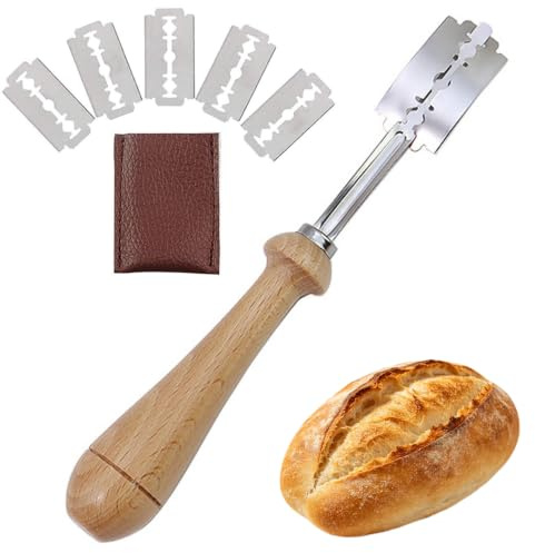 LAIYORA Cuchillo Panadero Acero Mango Madera para Puntuar Pan | Hoja: cortes limpios, más brotes Mango: Cómodo y antideslizante Uso: baguette, levadura, pan