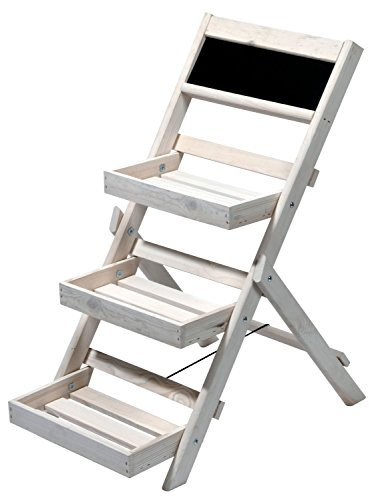 dobar® 29402FSC Blumentreppe 3-stufig mit Kreidetafel | Kompaktes Blumenregal zum Klappen | Blumenleiter aus Massiv-Holz | Pflanztreppe für Garten/Terrasse/Balkon | 38,5 x 49,5 x 69 cm | Weiß
