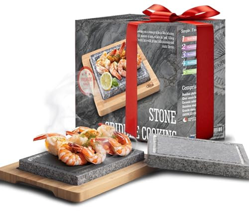 Artestia Kochsteine für Steak mit doppelten Granitsteinen, brutzelnde Steakstein-Kochset für BBQ/Hibachi/Steakgrill (ein Deluxe-Set mit zwei Steinen)