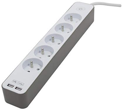 Bloc multiprise 5x16A USB A+C - Gris - Chacon