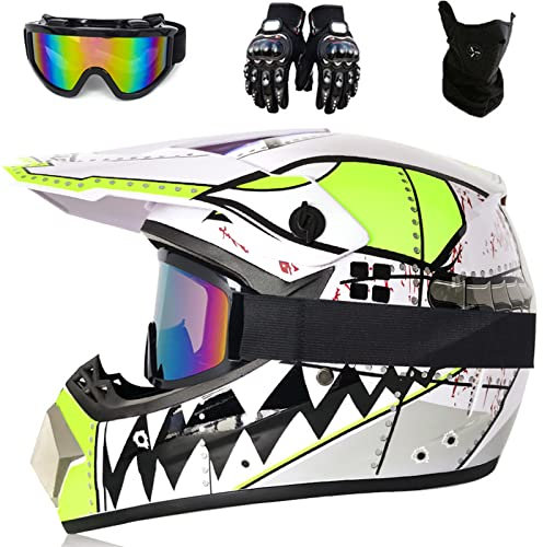 Motocross Helm Schwarz, MRDEAR Crosshelm mit Brille Handschuhe Maske, Fullface MTB Helm Pocket Bike Helm Motorradhelm Set für Enduro ATV Downhill Sicherheit Schutz,Pink,S