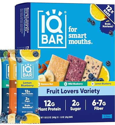 IQBAR Clean Plant Protein Bars - Fruit Lovers Variety Pack - 12 Count - Keto, Vegan, High Fiber, Gluten and Dairy Free, Low Sugar Snack - Brain and Body Nutrients for Focus, Energy, Meal Replacement